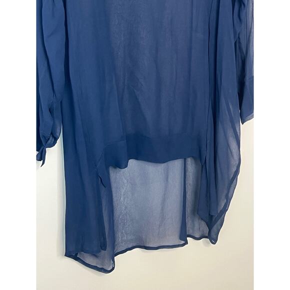 Chan Luu Sheer Navy Blue Long Sleeve Coverup Handmade in India Size L - Picture 3 of 9